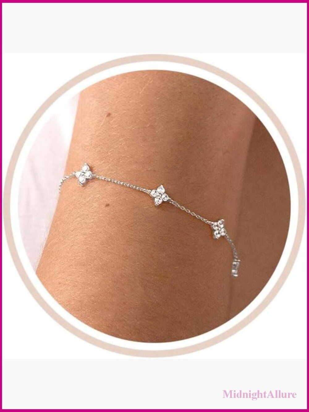 Dainty 14K Gold Plated Clover Bracelet Cubic Zirconia Daisy Charm Bracelet